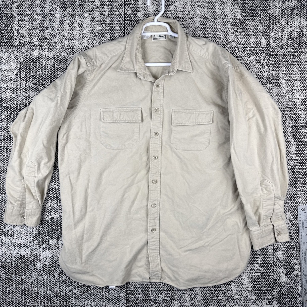 Vintage LL Bean Chamois Cloth Long Sleeve Shirt Mens Tall 19 Cream Made In USA
